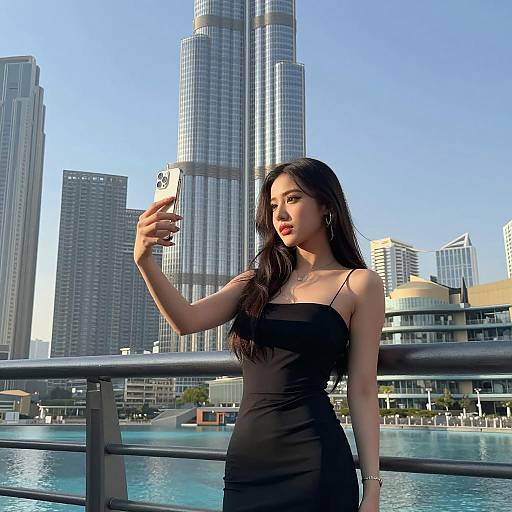 Urban Selfie with Skyscraper Backdrop