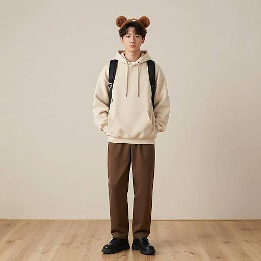 Young Man in Casual Bear Hoodie Costume