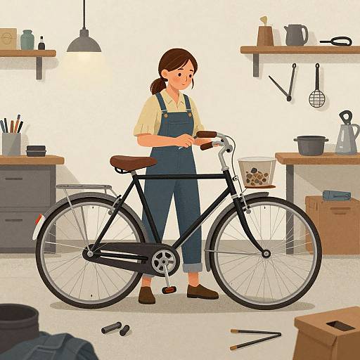 Handywoman Repairing Vintage Bicycle