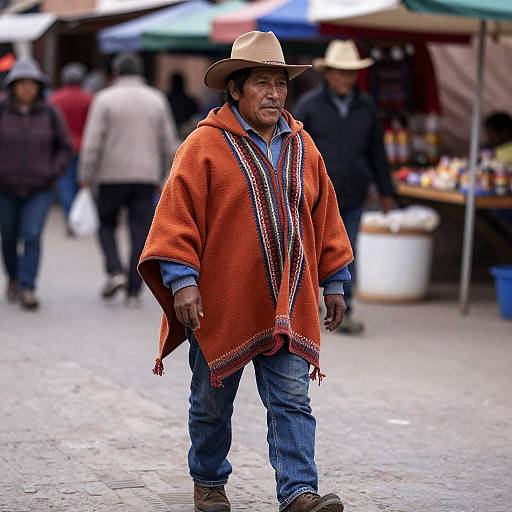 Andean Market Vendor in Terracotta Poncho