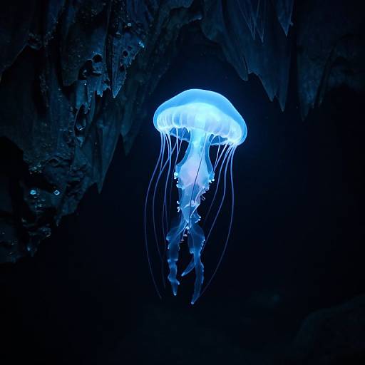 Bioluminescent Jellyfish in Cavern