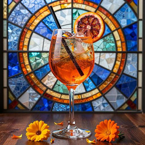 Vibrant Stained-Glass Aperol Spritz Illustration