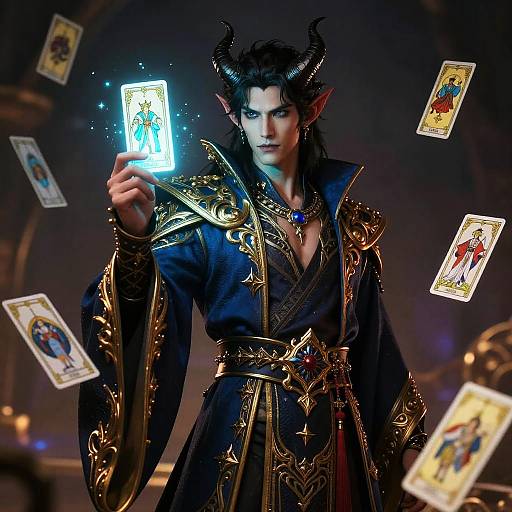 Handsome Male Demon with Magical Tarot