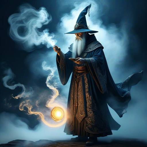 Wizard Casting Magical Spell with Blue Energy