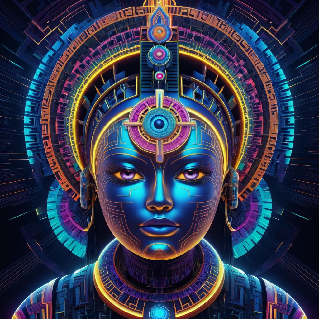 Cybernetic Mayan Goddess in 3D Imagery