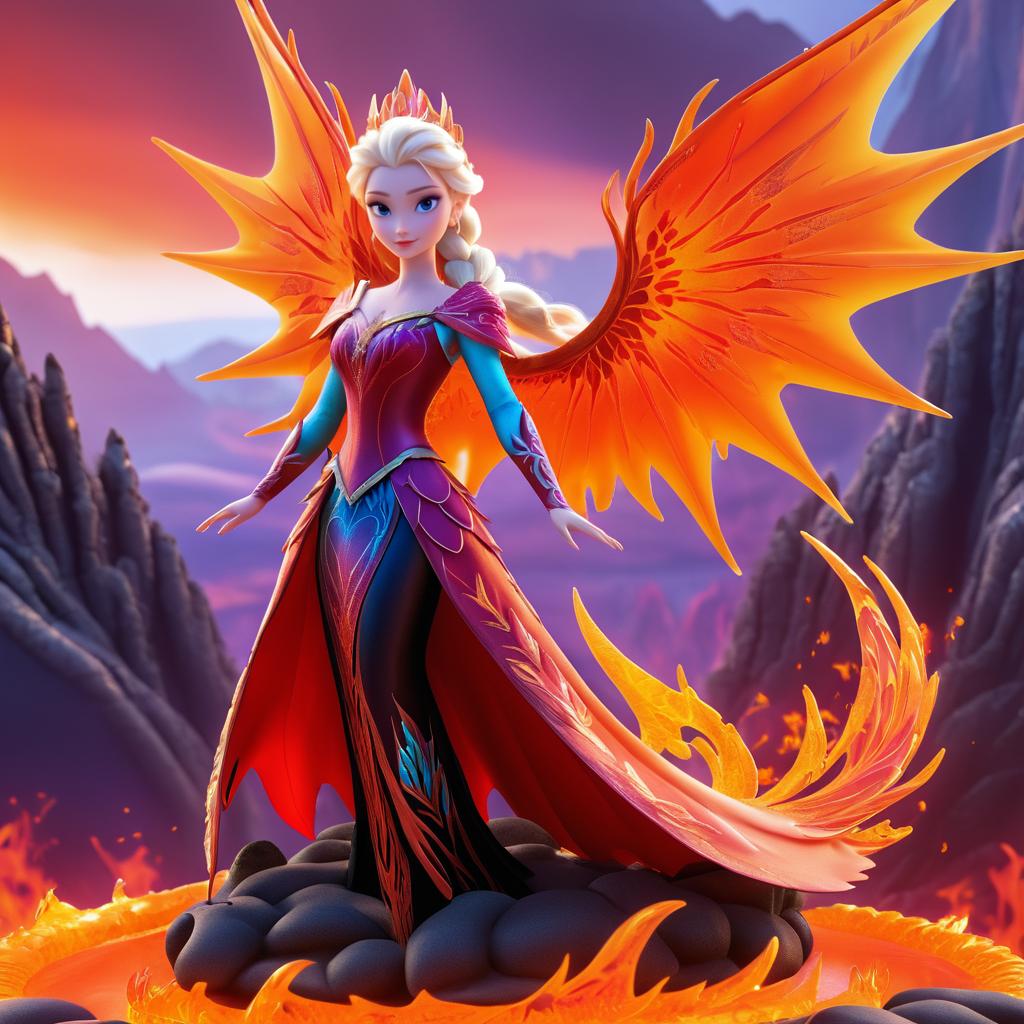 Fiery Dragon Queen Elsa in Volcano