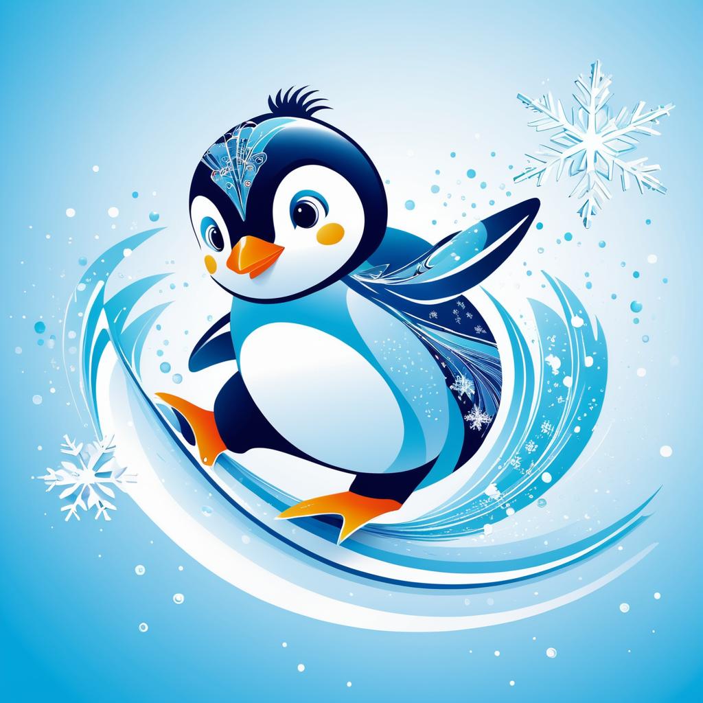 Playful Penguin Sliding on Ice Illustration