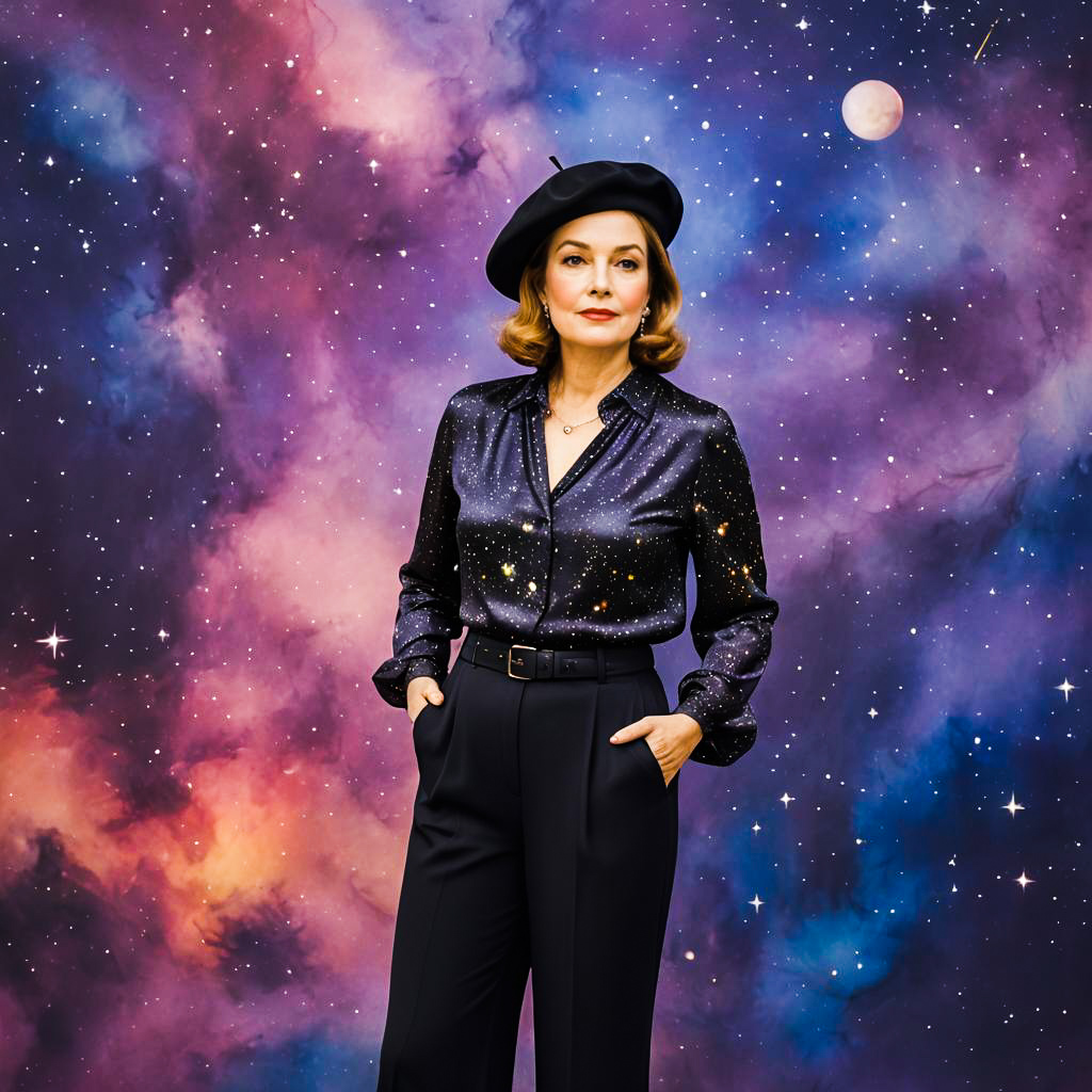 Chic Parisian Woman in Cosmic Setting