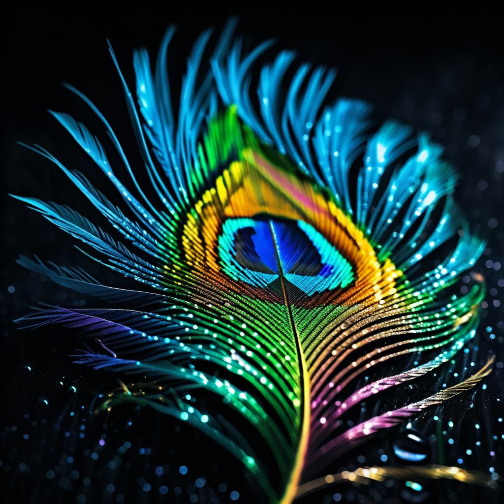 Vibrant Peacock Feather in Rainy Elegance