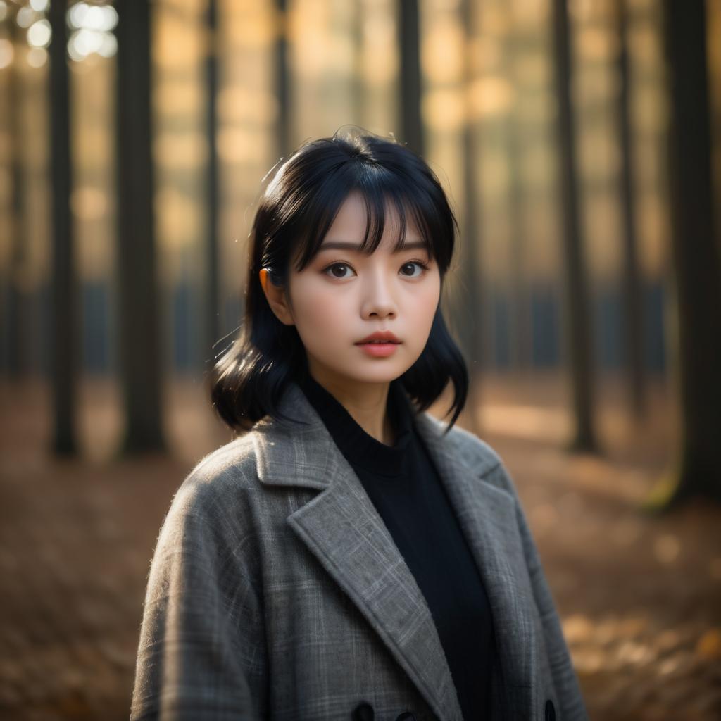 Elegant Asian Woman in Autumn Forest