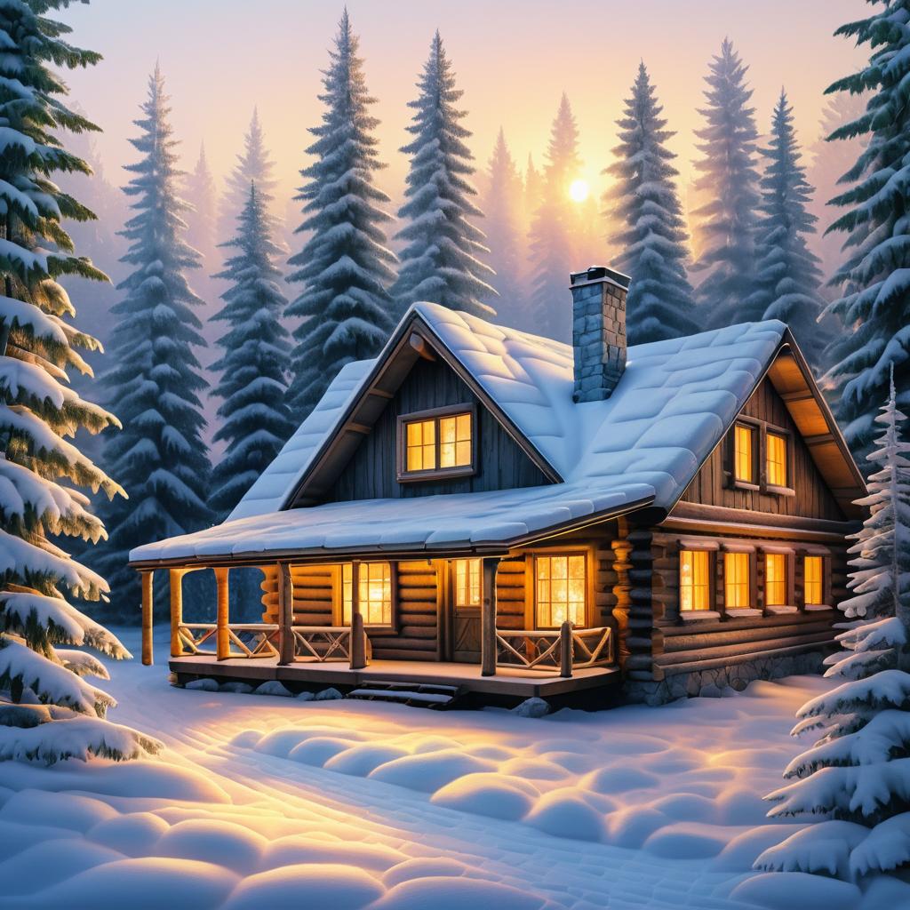 Warm Log Cabin in a Snowy Wonderland