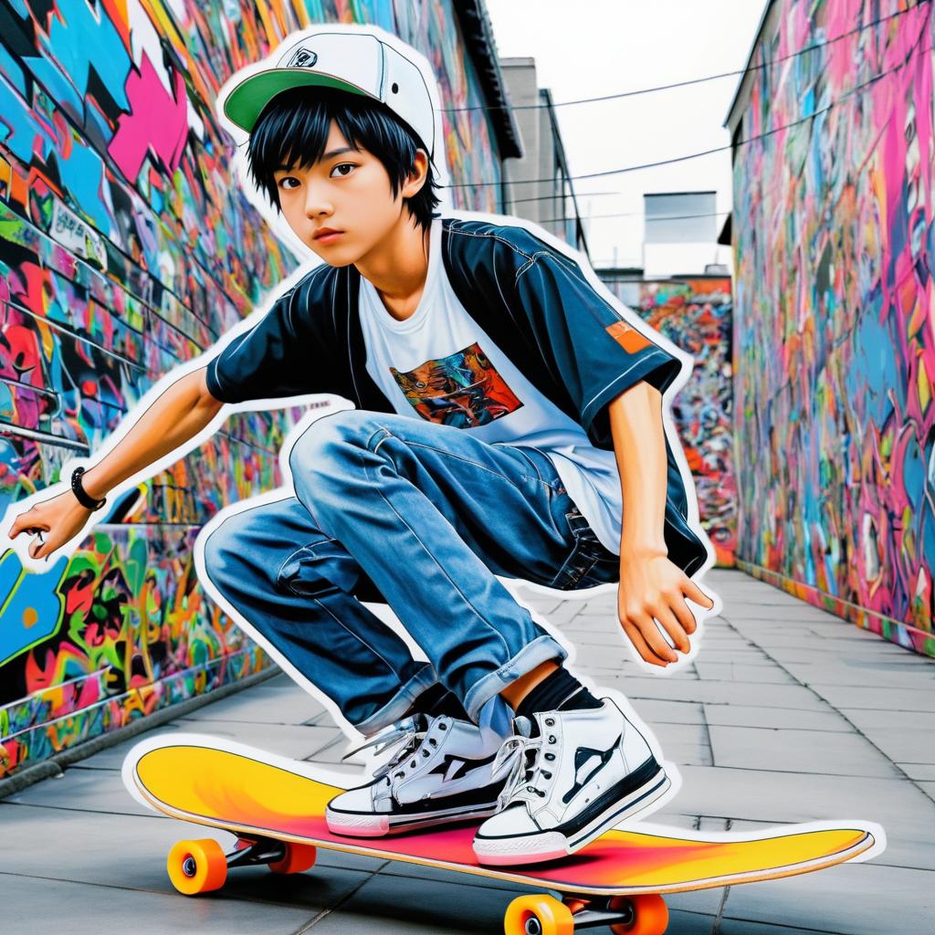 Cool Skateboarding Teen in Manga Style