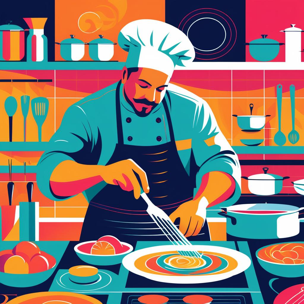 Vibrant Vector Chef Cooking in Kitchen