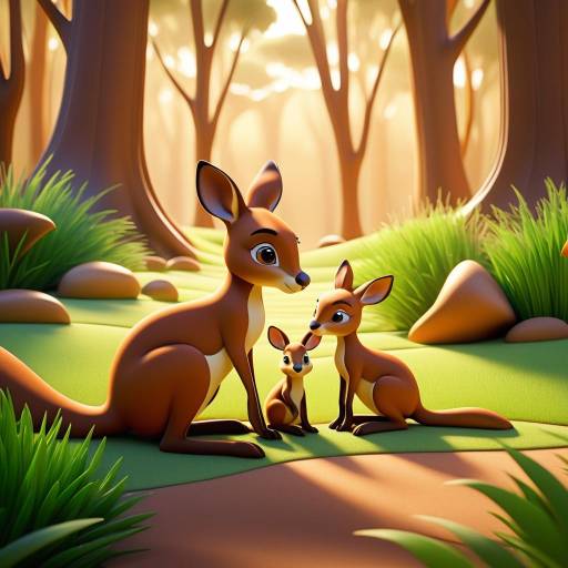 Pixar-Style Kangaroo Family in Forest