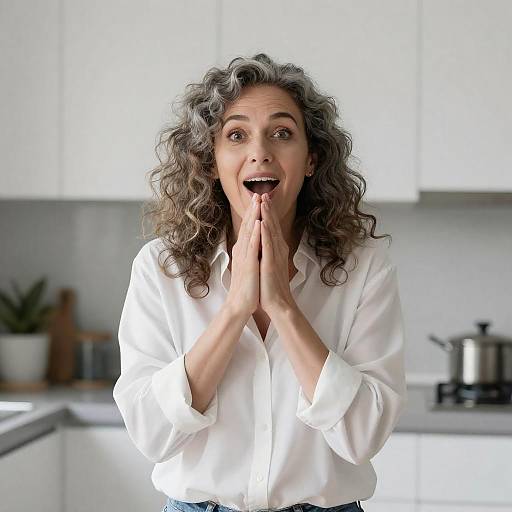 Surprised Middle-Aged Woman in Kitchen