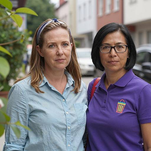 Two Women Standing Outdoors in Casual Clothing