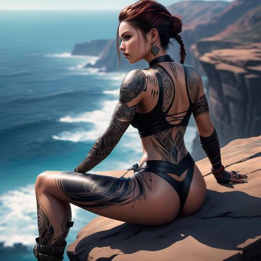 Woman on Cliff with Tribal Tattoo Woman on Cliff with Tribal Tattoo