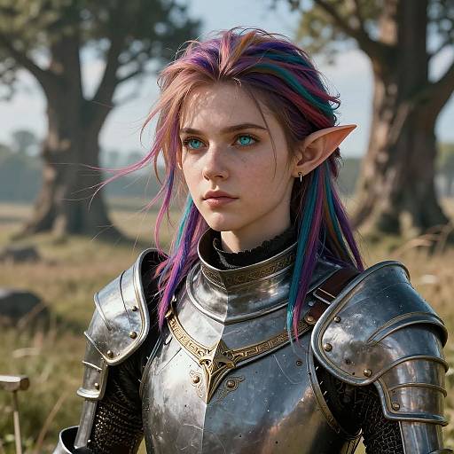 Realistic Elf Knight in Windy Plain
