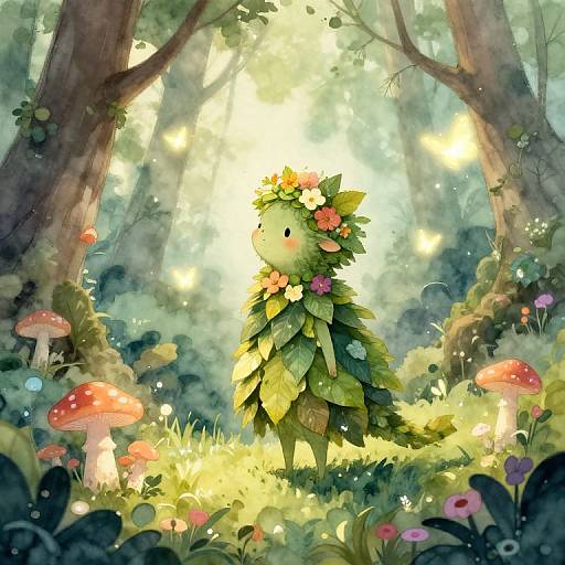 Whimsical Forest Spirit in Watercolor
