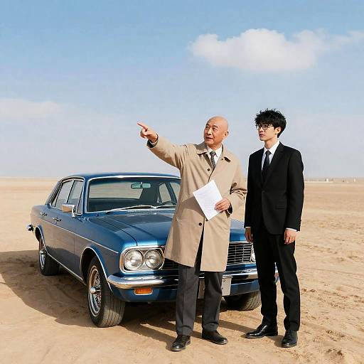 Desert Encounter with Classic Car