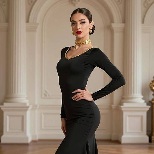 Elegant Young Woman in Navy Dance Costume