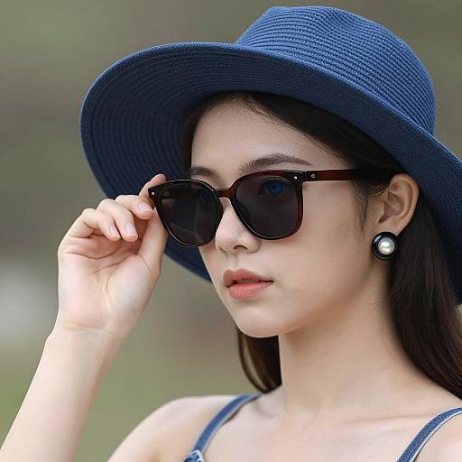 Elegant Young Woman in a Blue Hat