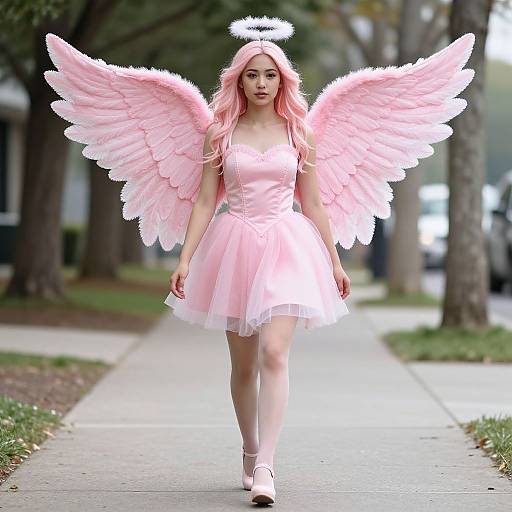 Pink Angel Wings Costume Walk