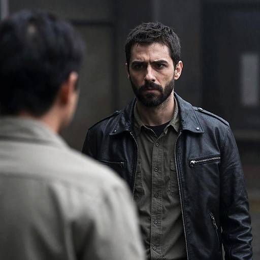 Intense Gaze in Dim Industrial Setting