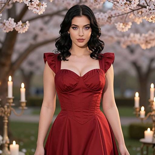 Elegant Woman in Red Evening Gown