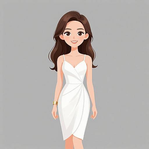 Elegant Smiling Woman in White Dress