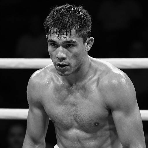 Intense Boxer in Dimly Lit Ring