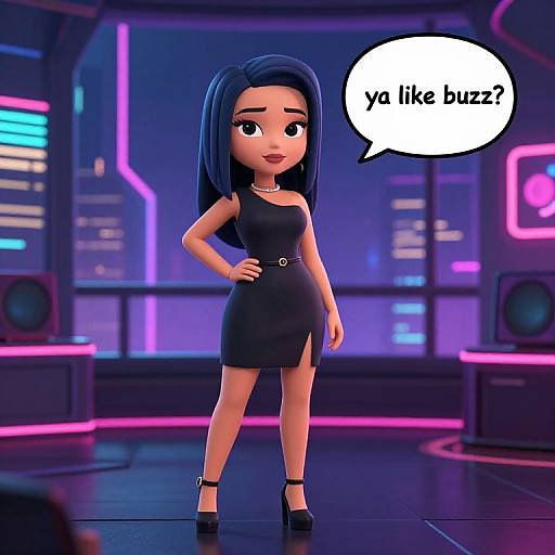 Cyberpunk Bee Girl in Neon Penthouse