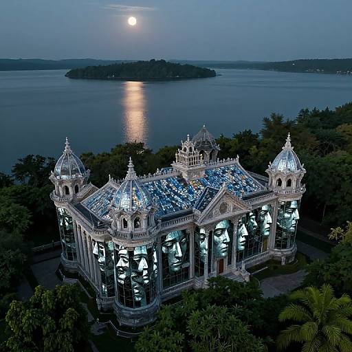 Surreal Moonlit Palace Reflection