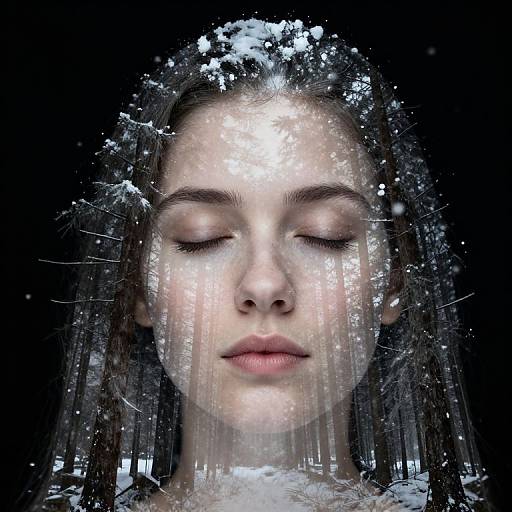 Serene Double Exposure Snowy Forest