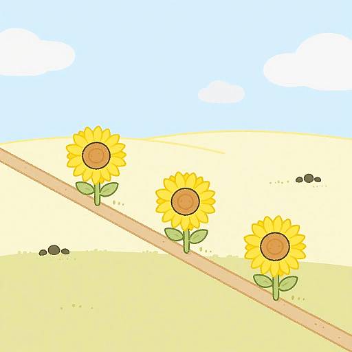Minimalist Cartoon Sunflower Field