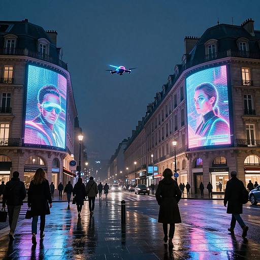 Futuristic Paris Rainy Night Scene