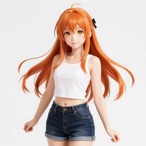 Realistic Anime-Style Orange-Haired Woman