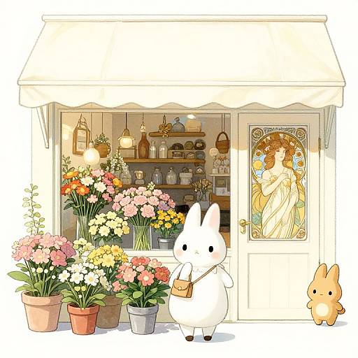 Kawaii Digital Illustration of Flower Shop