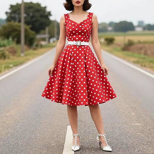 Vintage Woman in Red Polka Dot Dress
