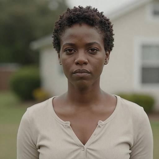 Serious Dark-Skinned Woman with Curly Hair