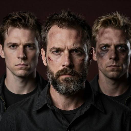 Three Intense Men with Facial Wounds
