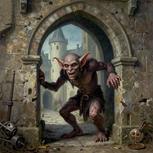 Sinister Goblin in Medieval Archway