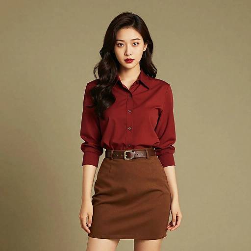 Retro Woman in Red Shirt Pose