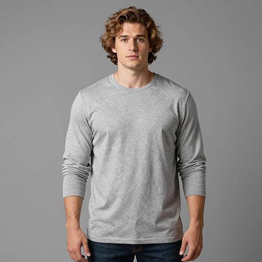 Young Man in Grey Long-Sleeve Shirt