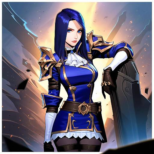 Illustration of Arcane caitlyn, league of legends in the style of Okayado