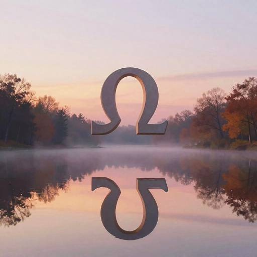 Floating Upside Down Omega Symbol Over Lake at Sunset