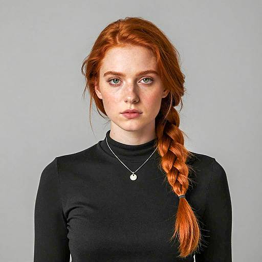Serious Red-Haired Woman with Braid