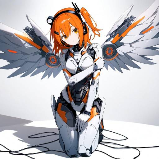 Kneeling Robot Girl in Expansive Sky