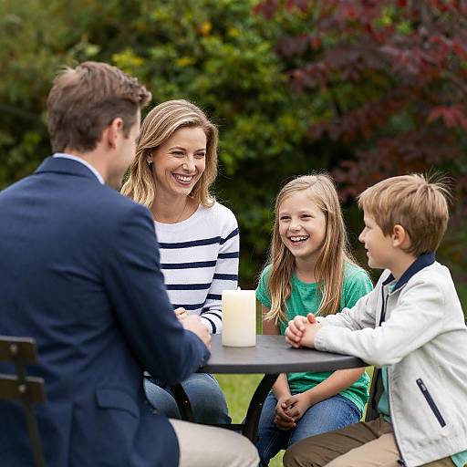 Family at Candlelit Garden Metal Table