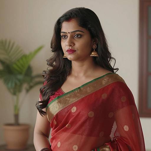 Elegant Indian Woman in Organza Saree